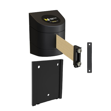 Retr. Belt Barrier Black Removable Wall Mount, 9ft. Lt BrwnBelt (M)